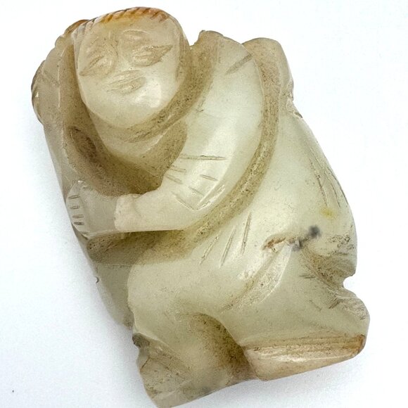 Jade Carved Chinese Mutton Fat Diety Figurine Rustic Stone Antique 19 c - Picture 2 of 9